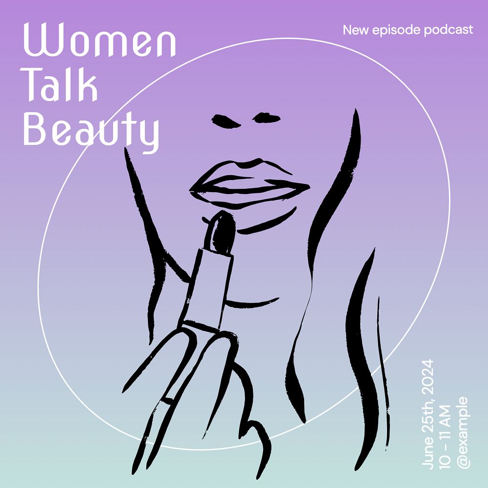 Women's beauty podcast Instagram post template, editable text