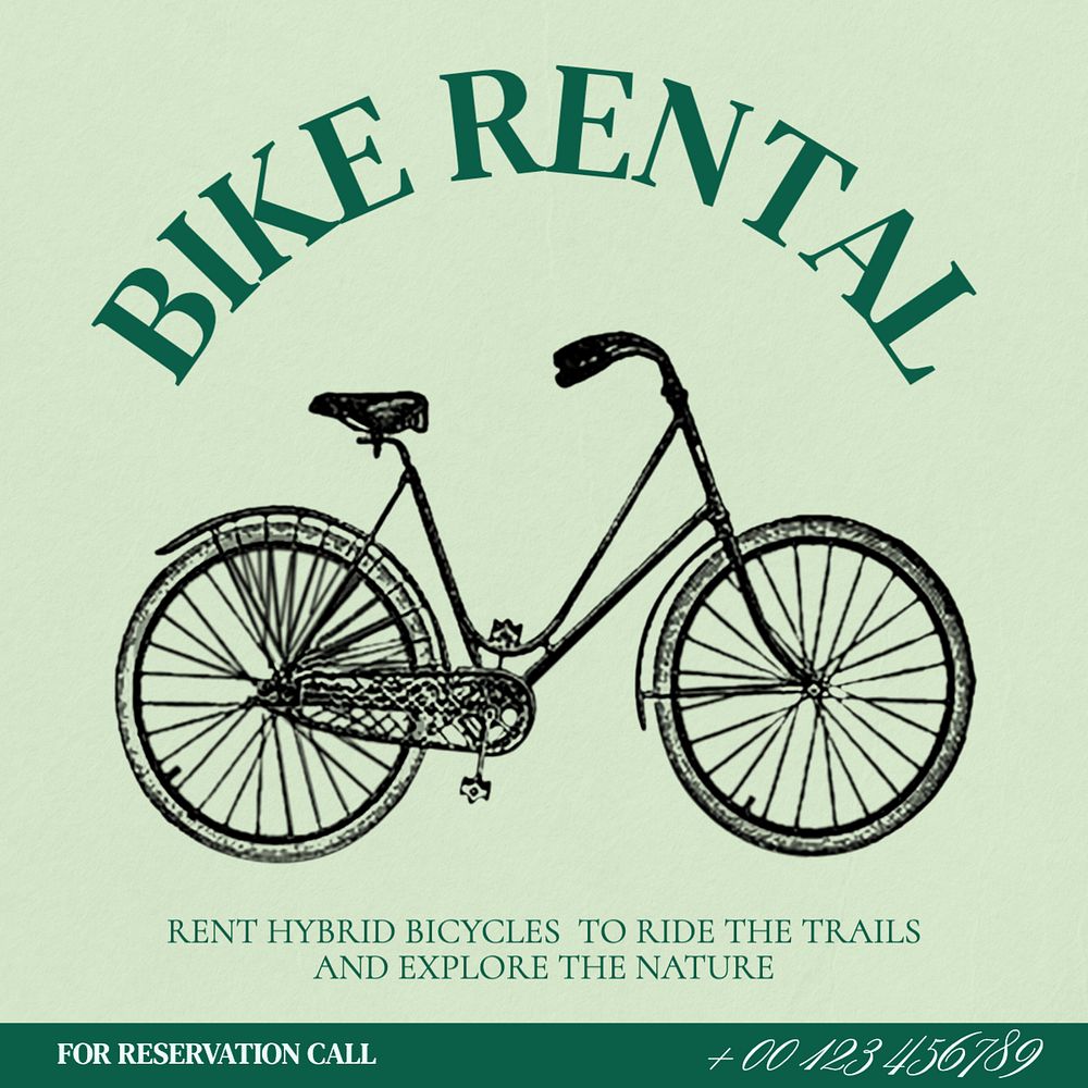 Bike rental Instagram post template, editable text