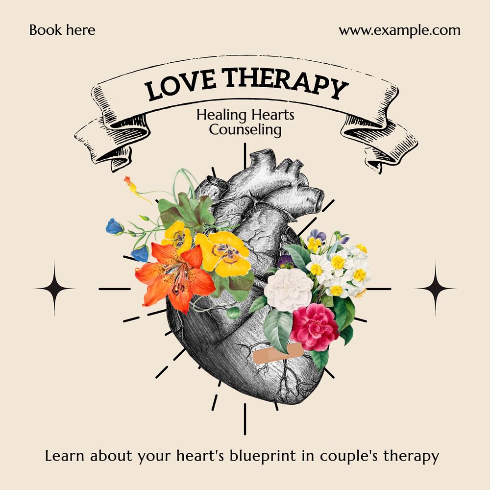 Love's therapy Instagram post template, editable text