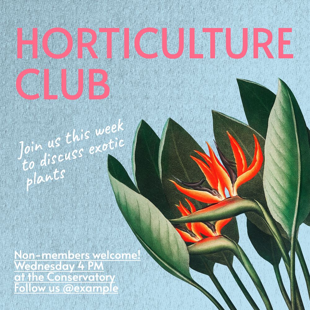 Horticulture club Instagram post template, editable text