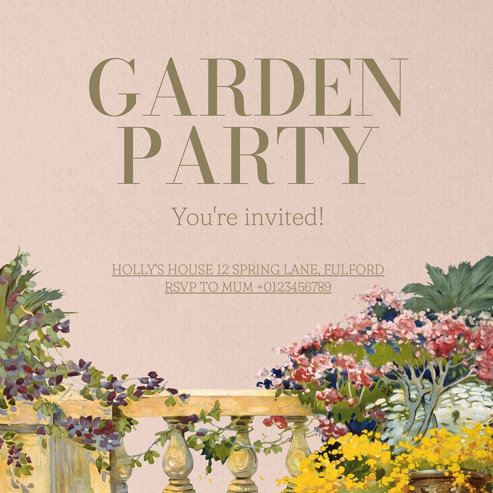 Garden party Instagram post template, editable text