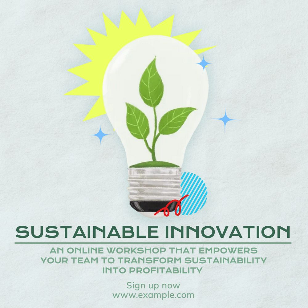 Sustainable innovation workshop Instagram post template, editable text