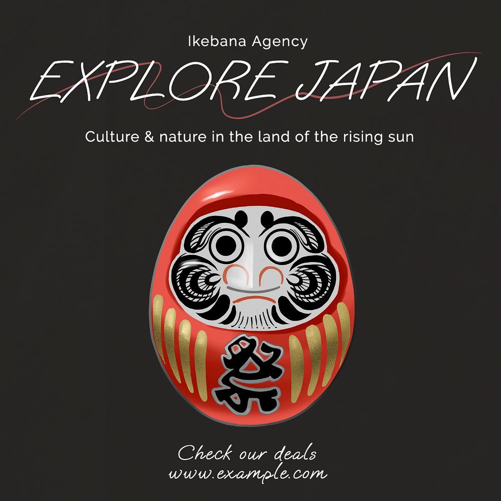 Japanese travel agency Instagram post template, editable text