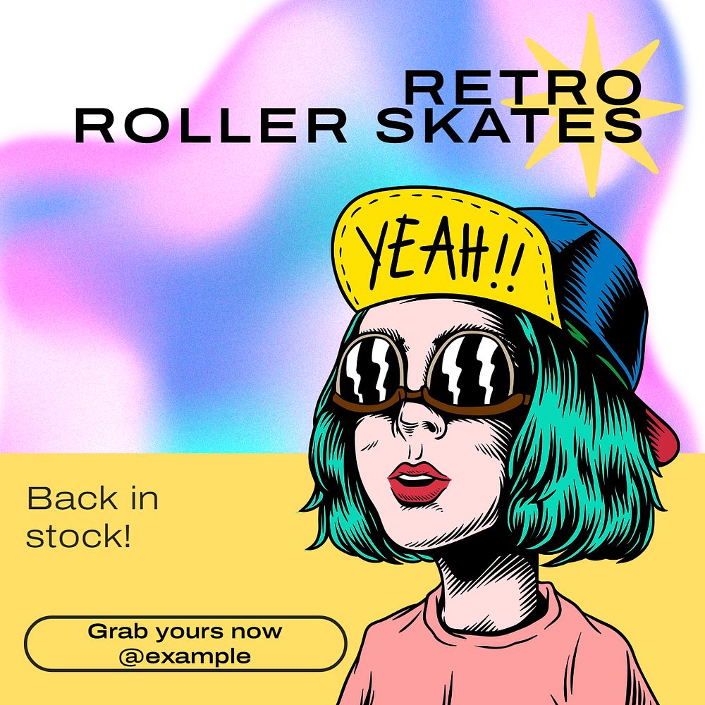 Retro roller skates Instagram post template, editable text