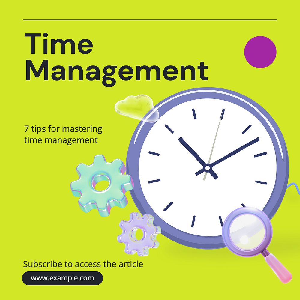 Time management Instagram post template, editable text