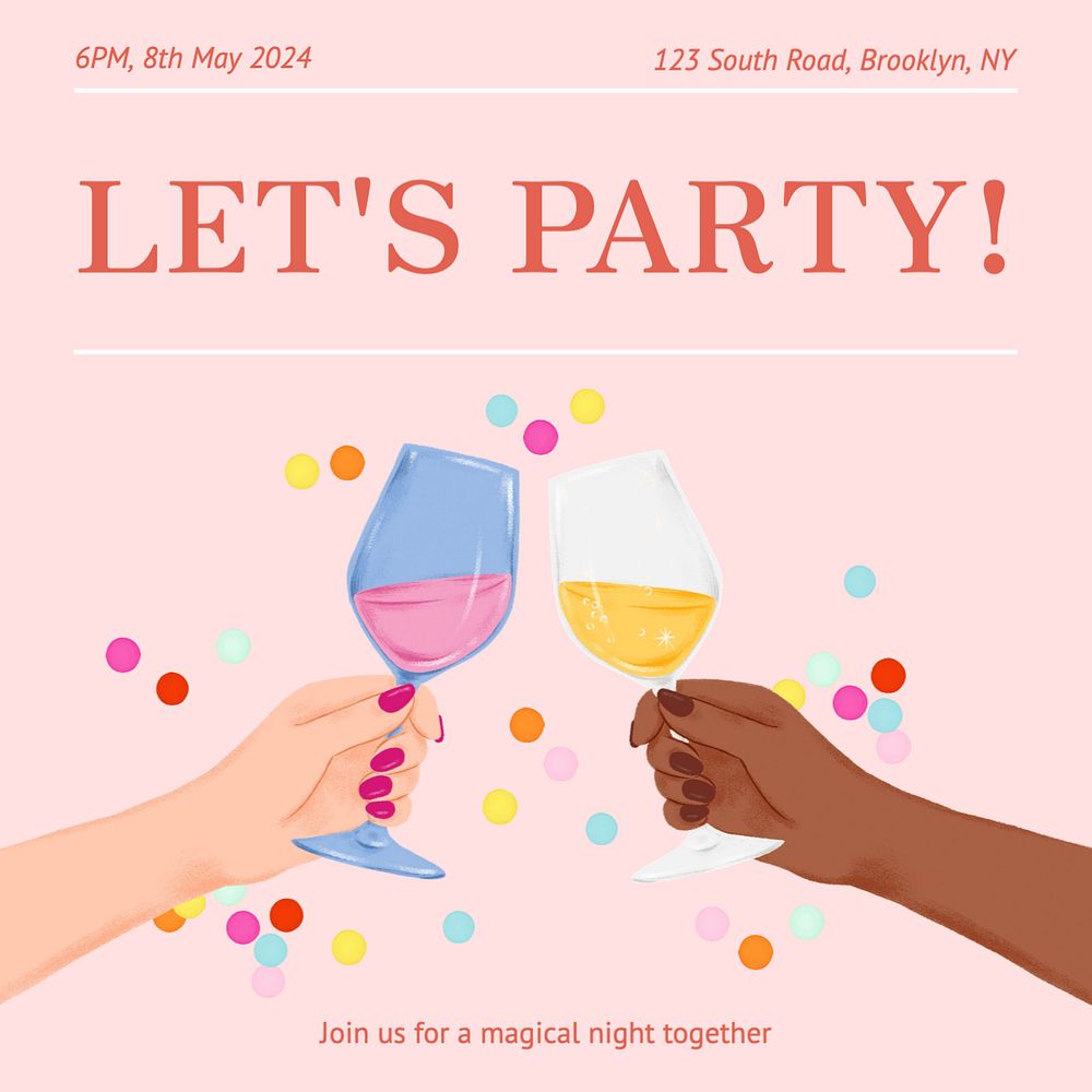 Let's party Instagram post template, editable text