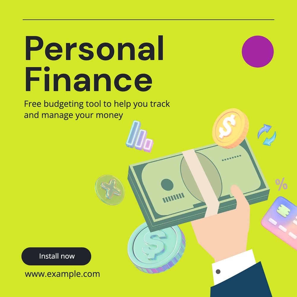 Personal finance Instagram post template, editable text