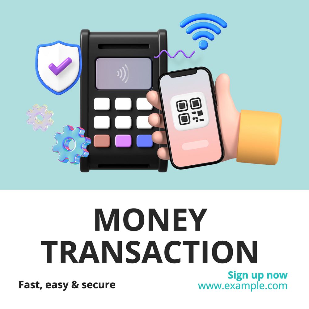 Money transfer Instagram post template, editable text