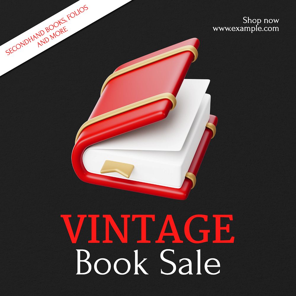 Vintage book sale Instagram post template, editable text