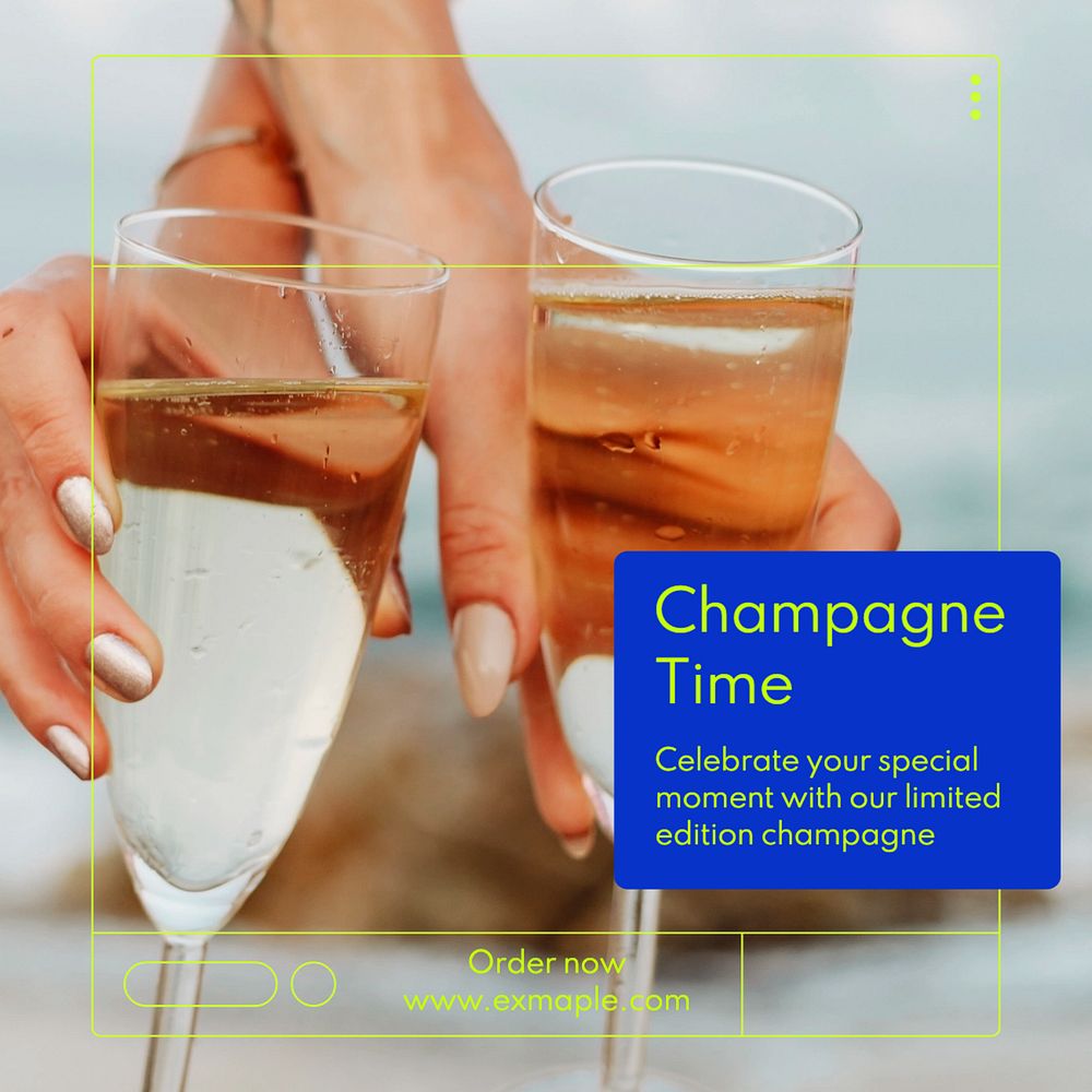 Champagne time Instagram post template, editable text