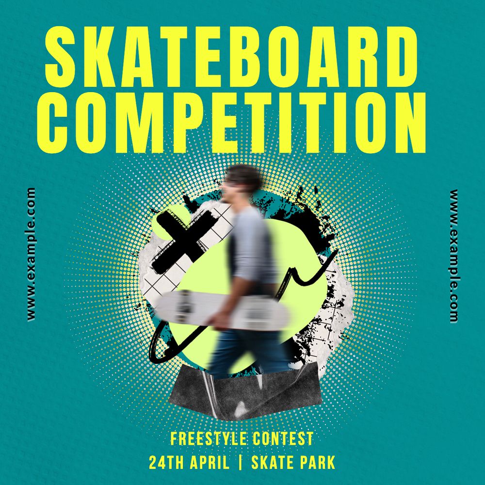 Skateboard competition Instagram post template, editable text