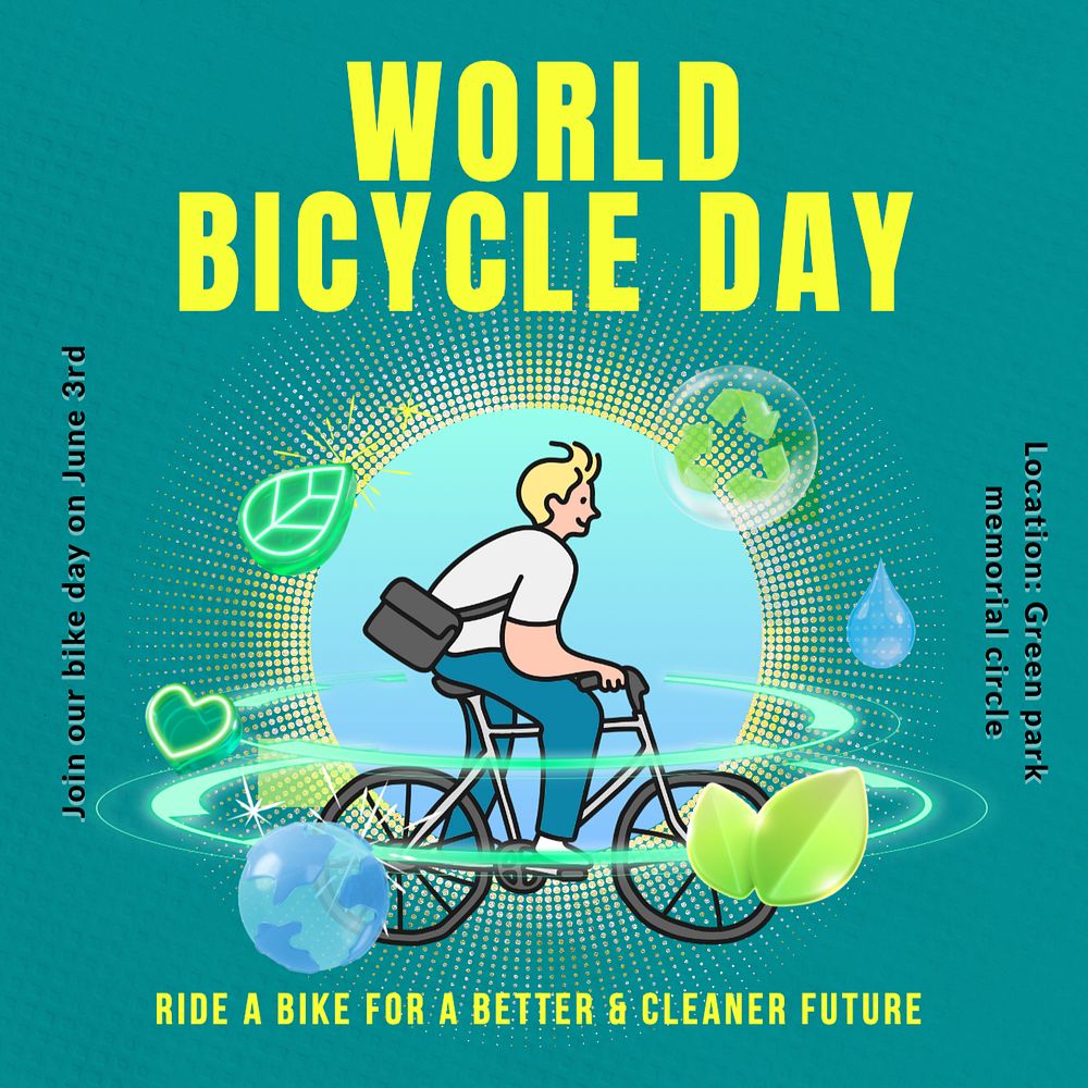 World bicycle day Instagram post template, editable text