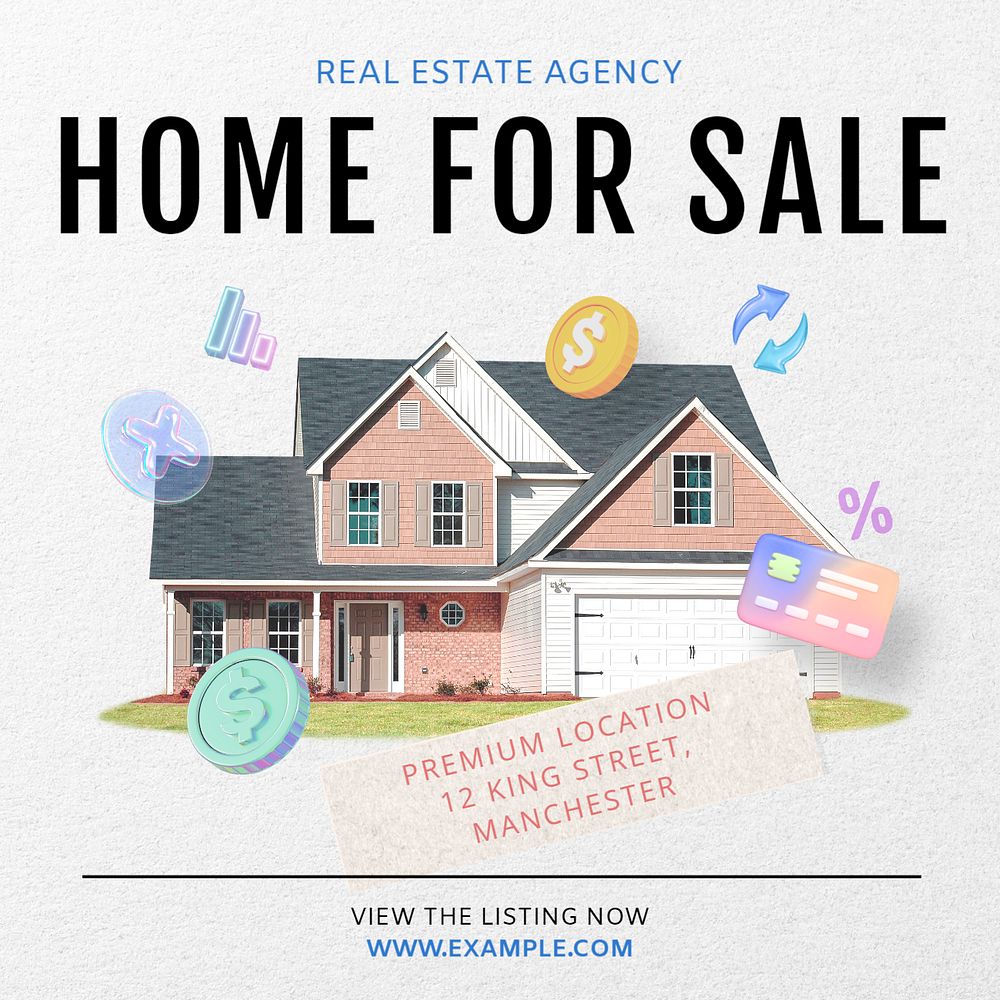 Home sale Instagram post template, editable text