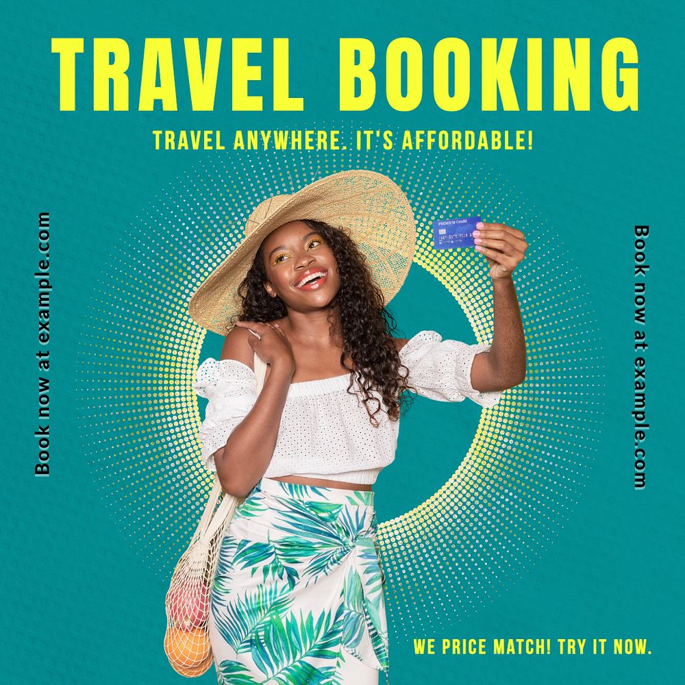 Travel booking website Instagram post template, editable text