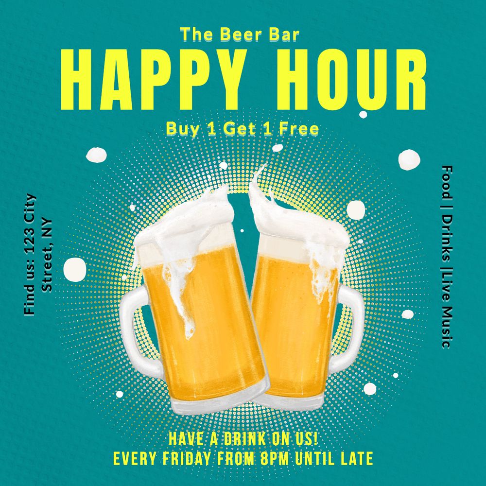 Happy hour Instagram post template, editable text