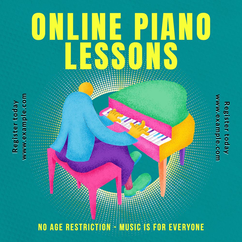 Online piano lesson Instagram post template, editable text