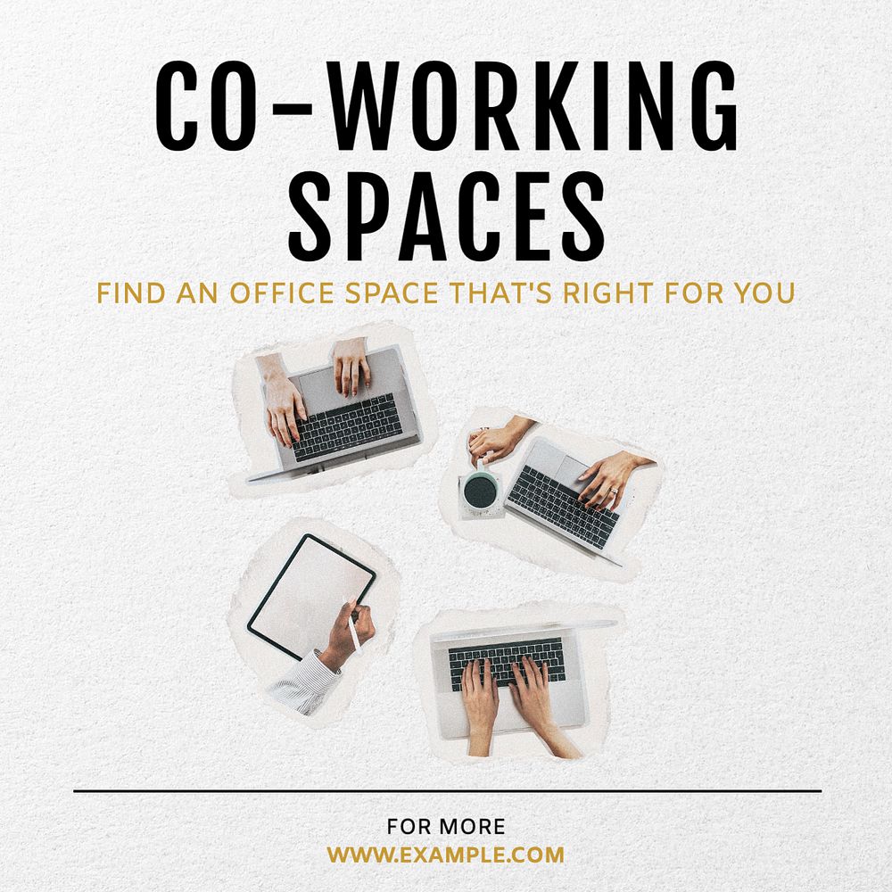 Co working spaces Instagram post template, editable text