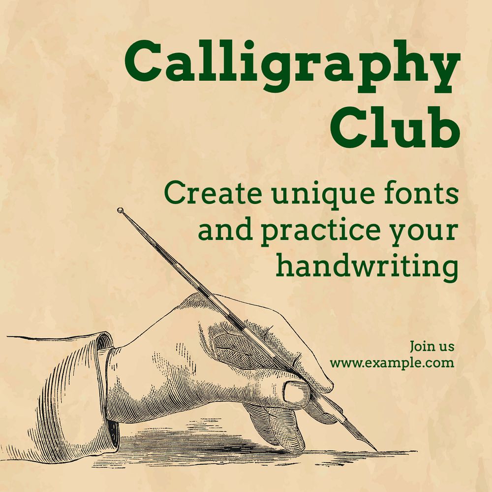 Calligraphy club Instagram post template, editable text