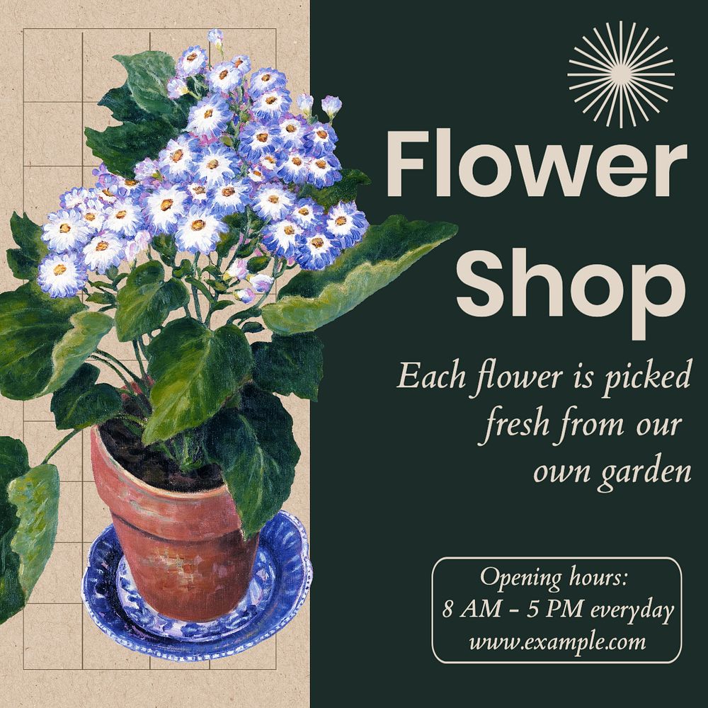 Flower shop Instagram post template, editable text