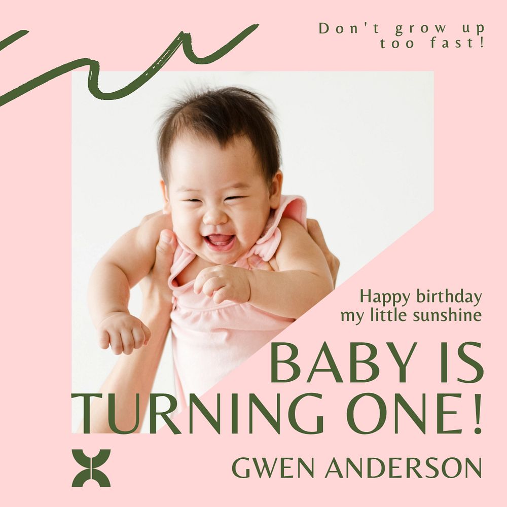 Baby birthday Instagram post template, editable text