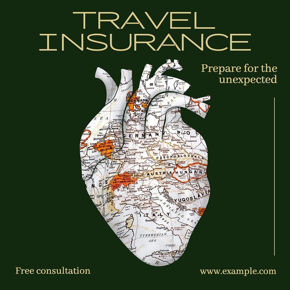 Travel insurance Instagram post template, editable text