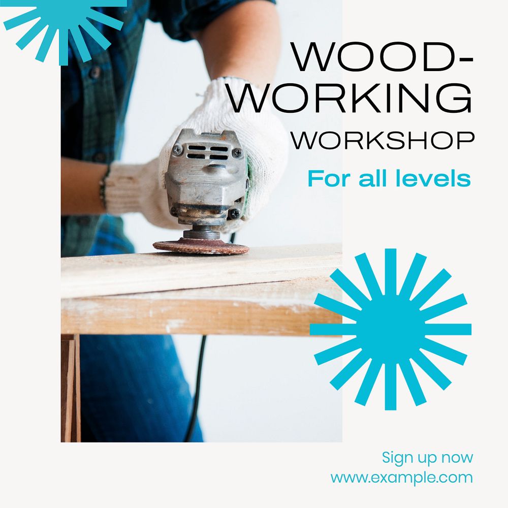 Woodworking workshop Instagram post template, editable text