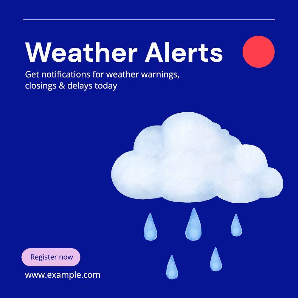 Weather alerts Instagram post template, editable text