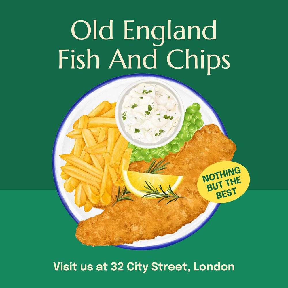 Fish and chips Instagram post template, editable text