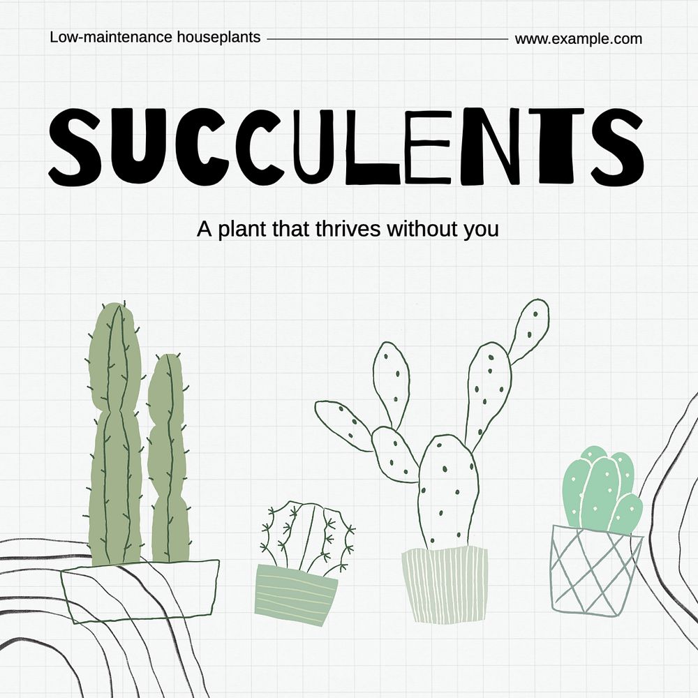 Succulents Instagram post template, editable text