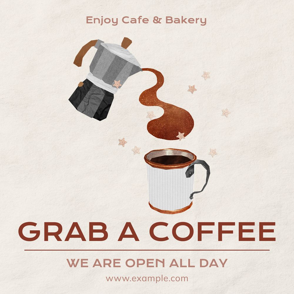 Grab a coffee Instagram post template, editable text