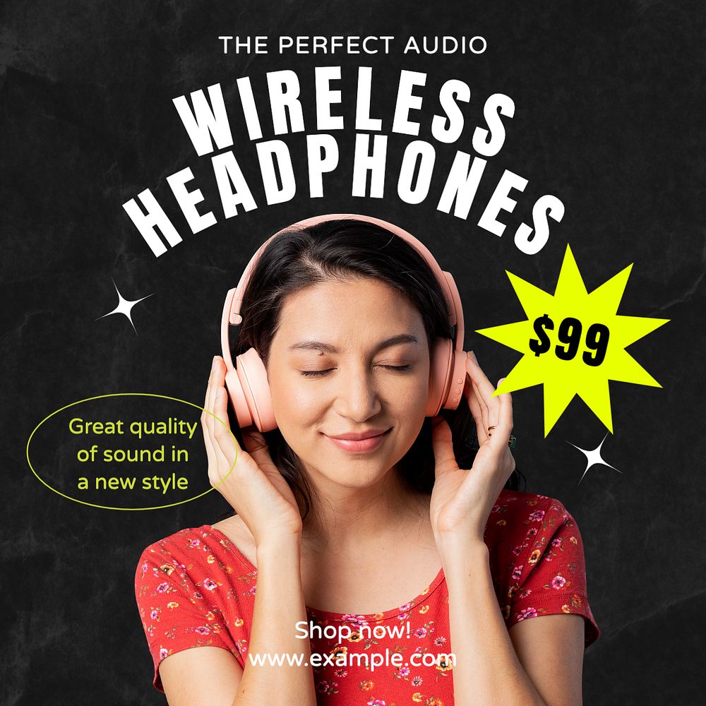 Headphone sale Instagram post template, editable text