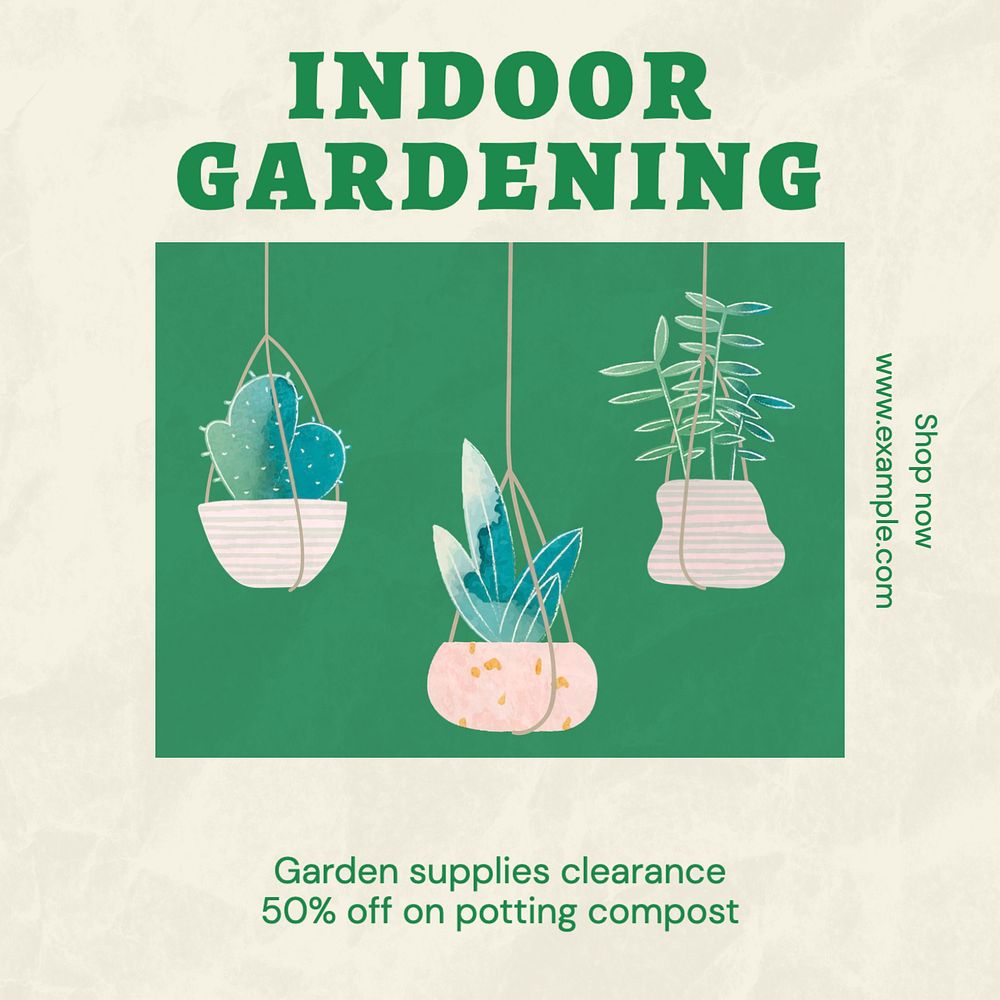 Indoor gardening Instagram post template, editable text