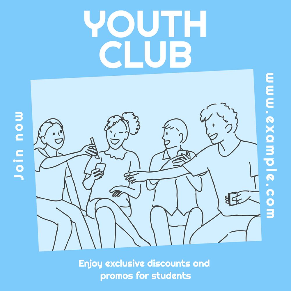 Youth club Instagram post template, editable text