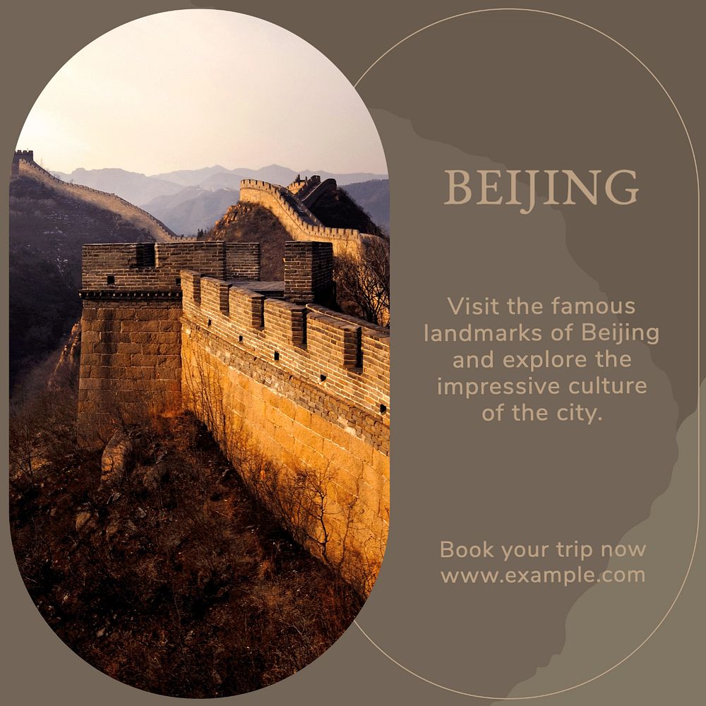 Beijing travel Instagram post template, editable text