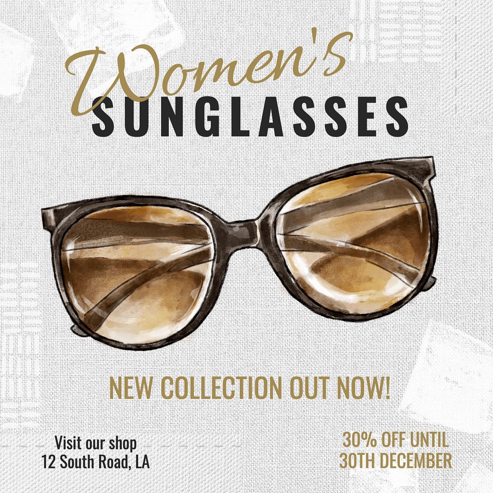 Women's sunglasses Instagram post template, editable text
