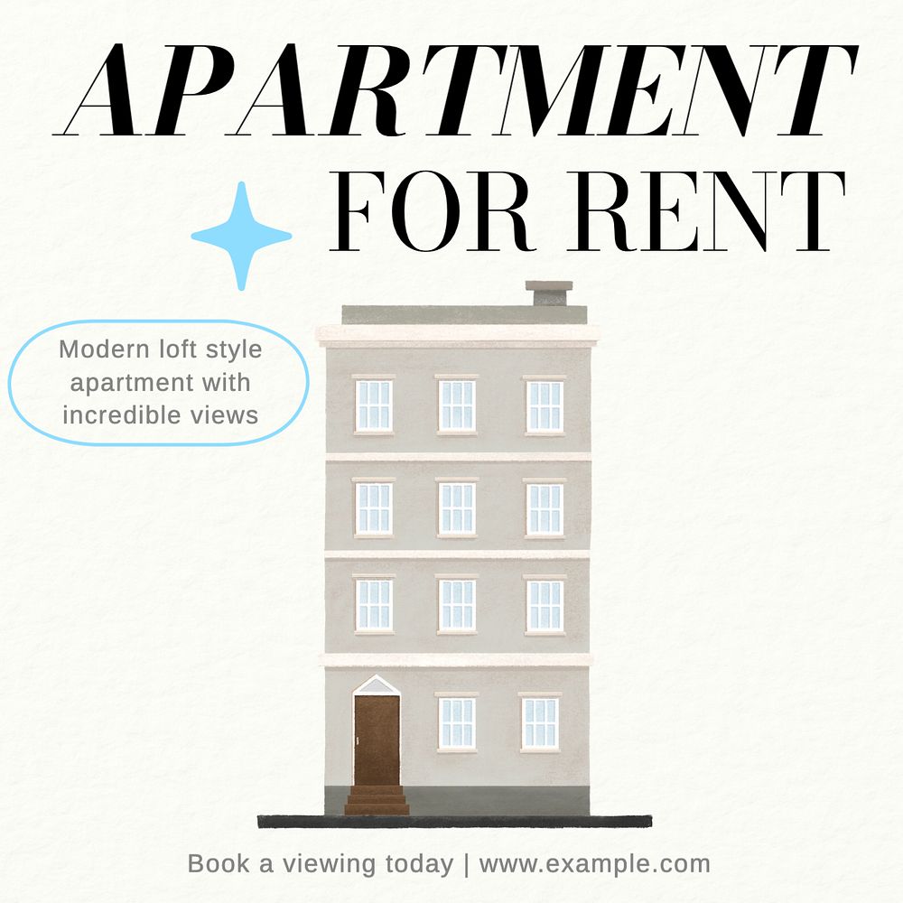 Apartment for rent Instagram post template, editable text