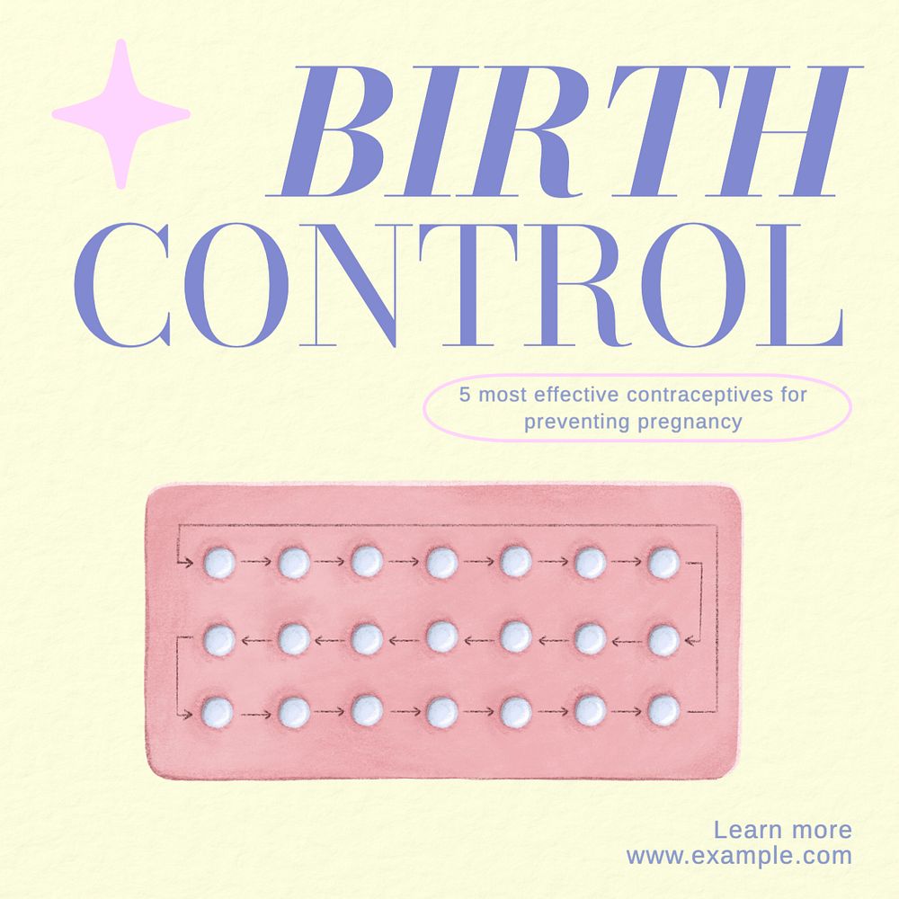 Birth control Instagram post template, editable text