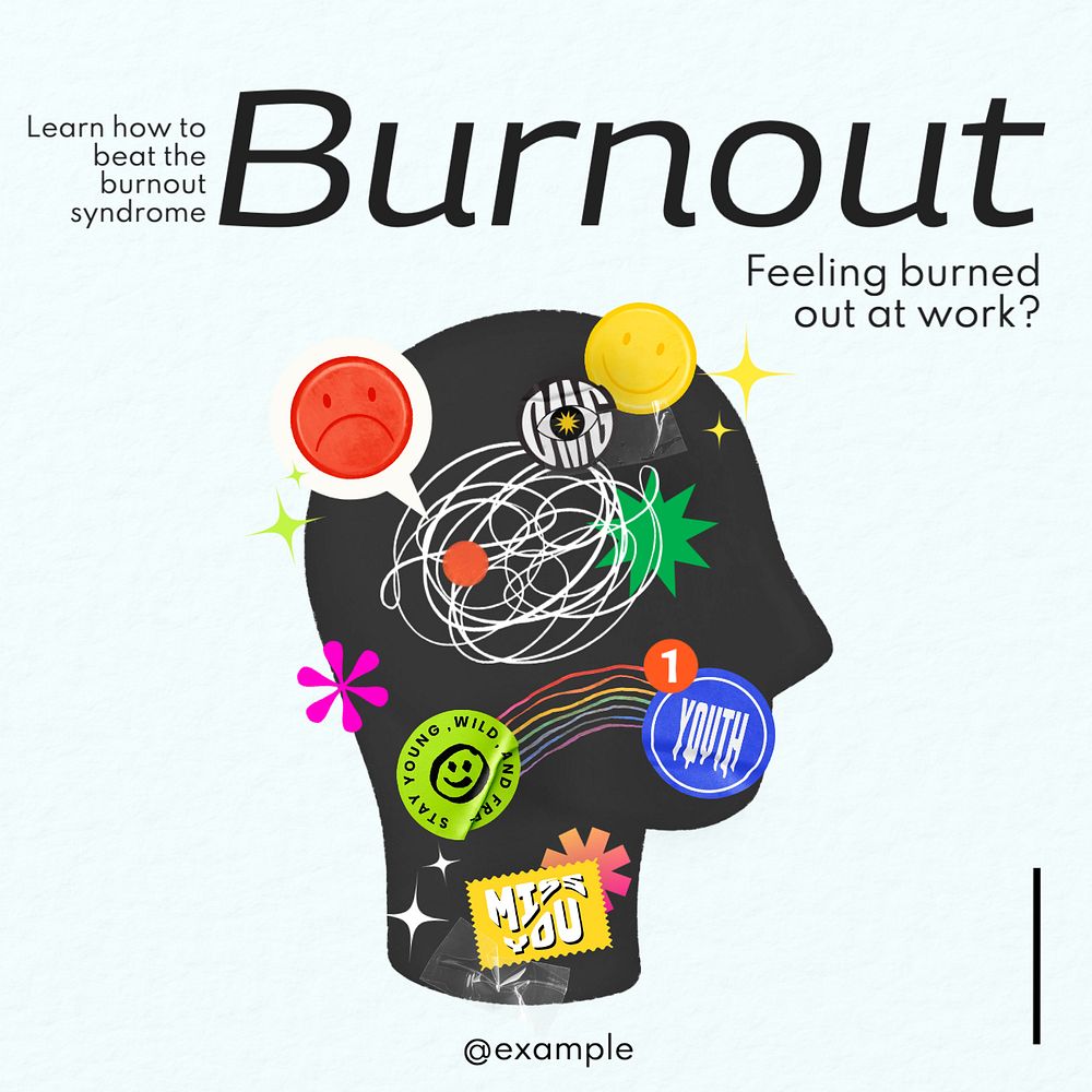 Burnout & stress Instagram post template, editable text