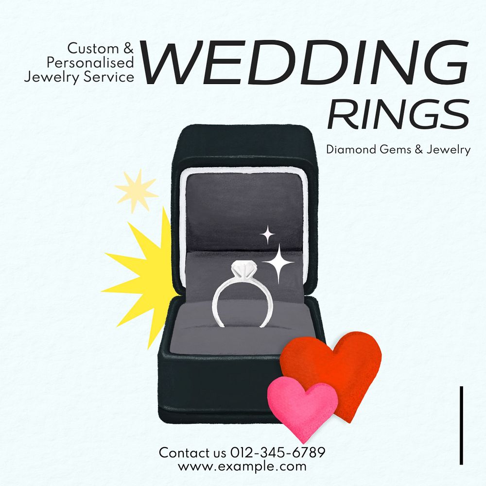 Wedding rings Instagram post template, editable text