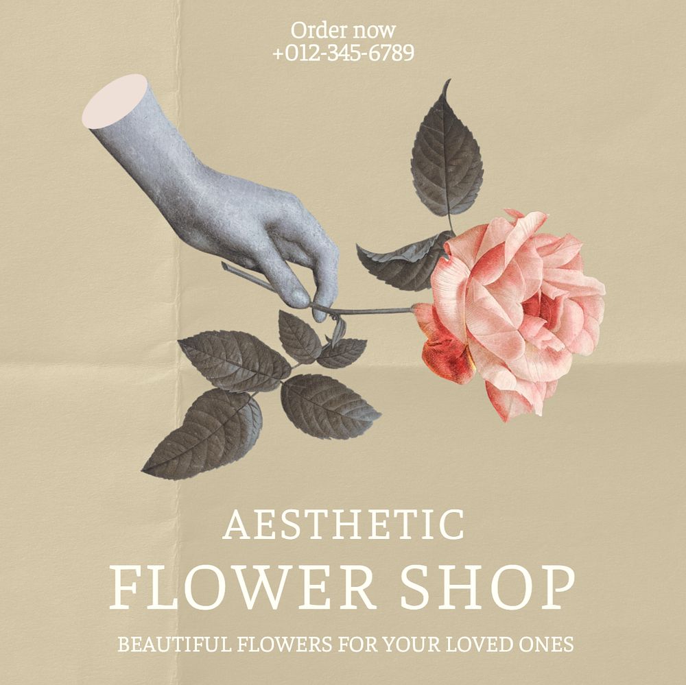 Flower shop Instagram post template, editable text