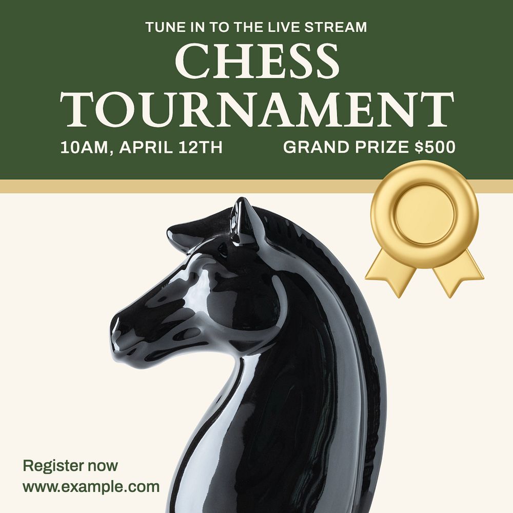 Chess tournament Instagram post template, editable text