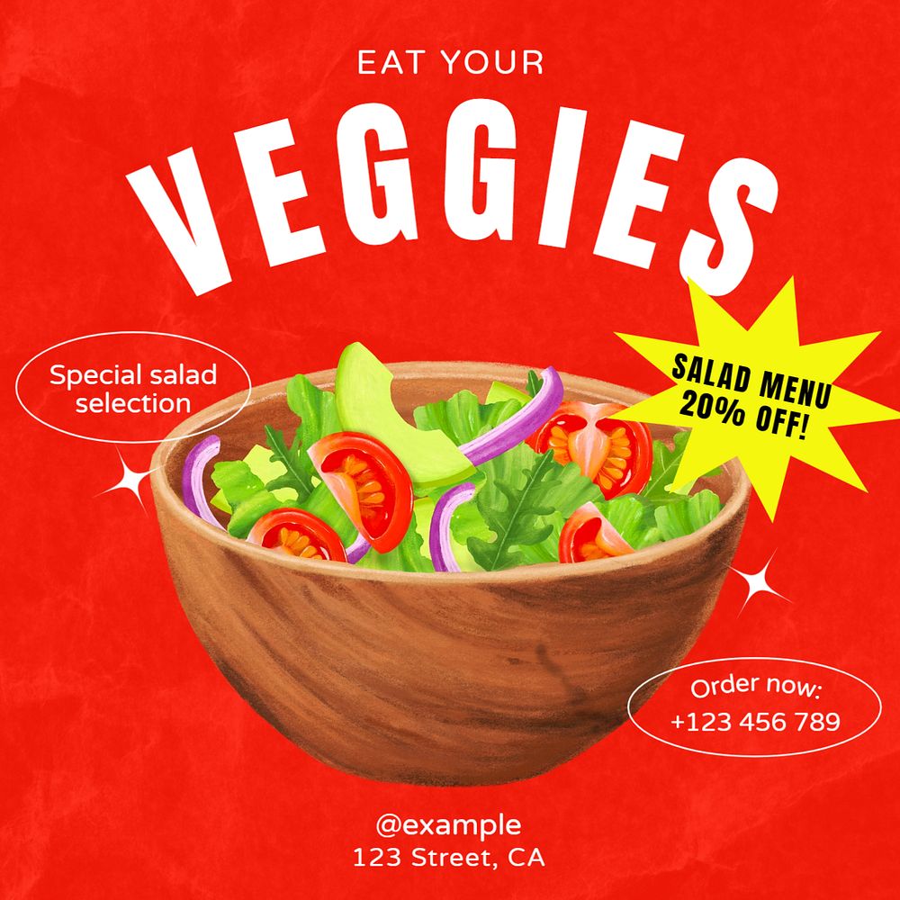 Eat your veggies Instagram post template, editable text