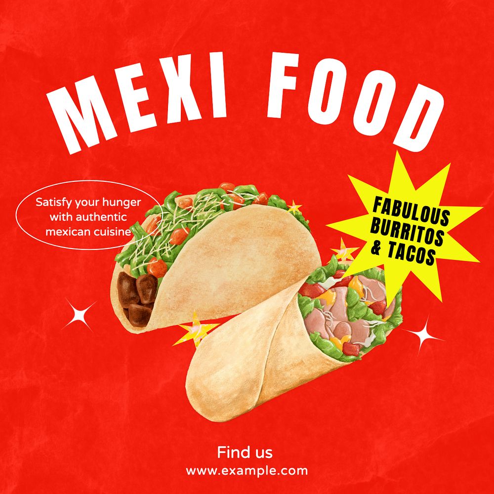 Mexi food Instagram post template, editable text