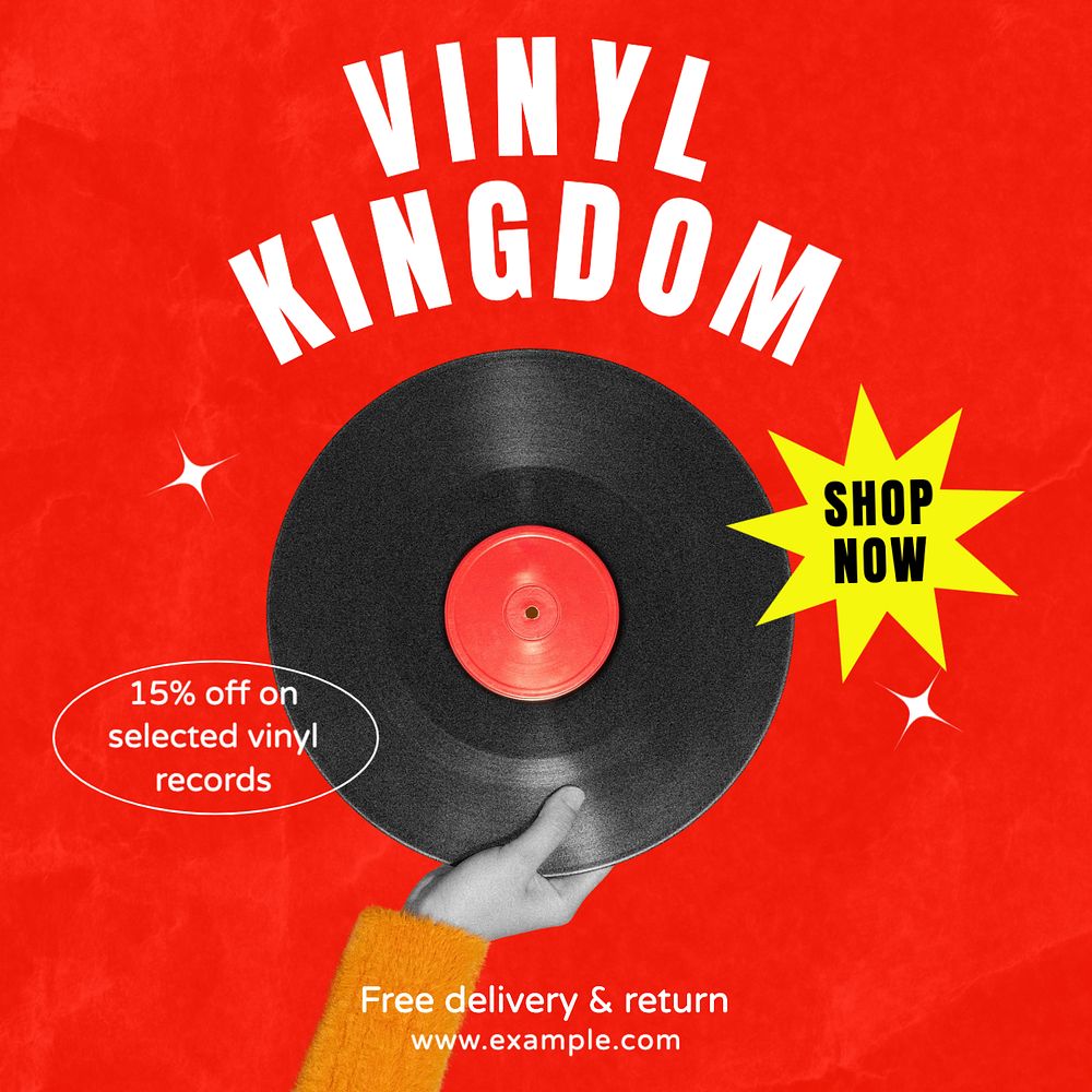 Vinyl record sale Instagram post template, editable text