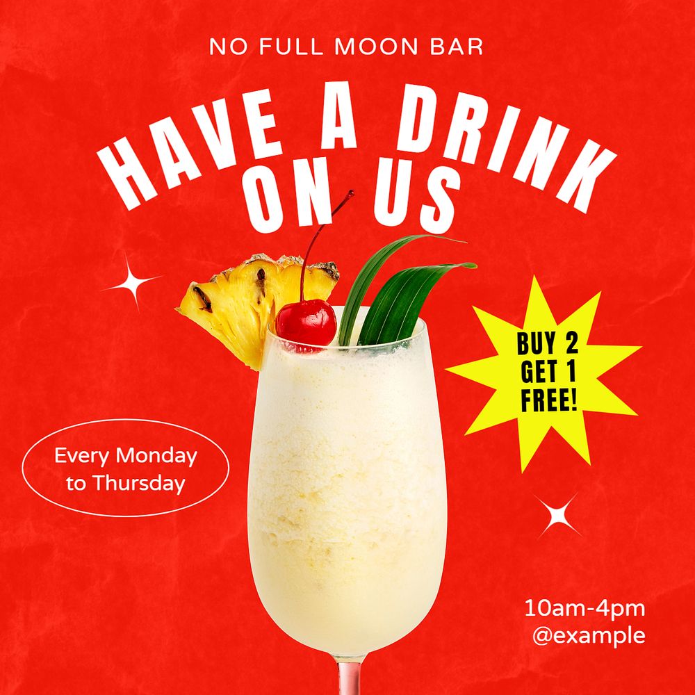 Have a drink on us Instagram post template, editable text