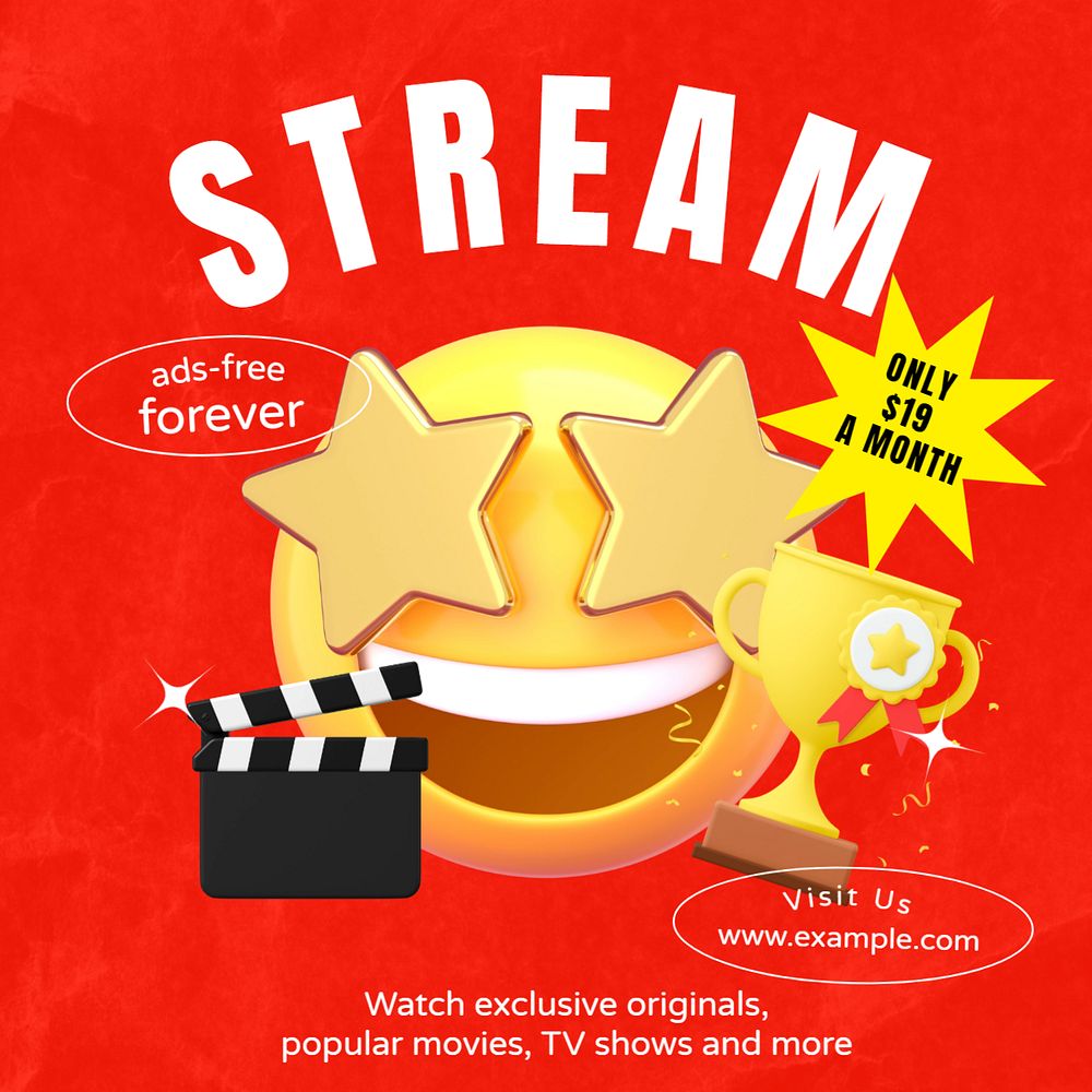 Movies streaming Instagram post template, editable text