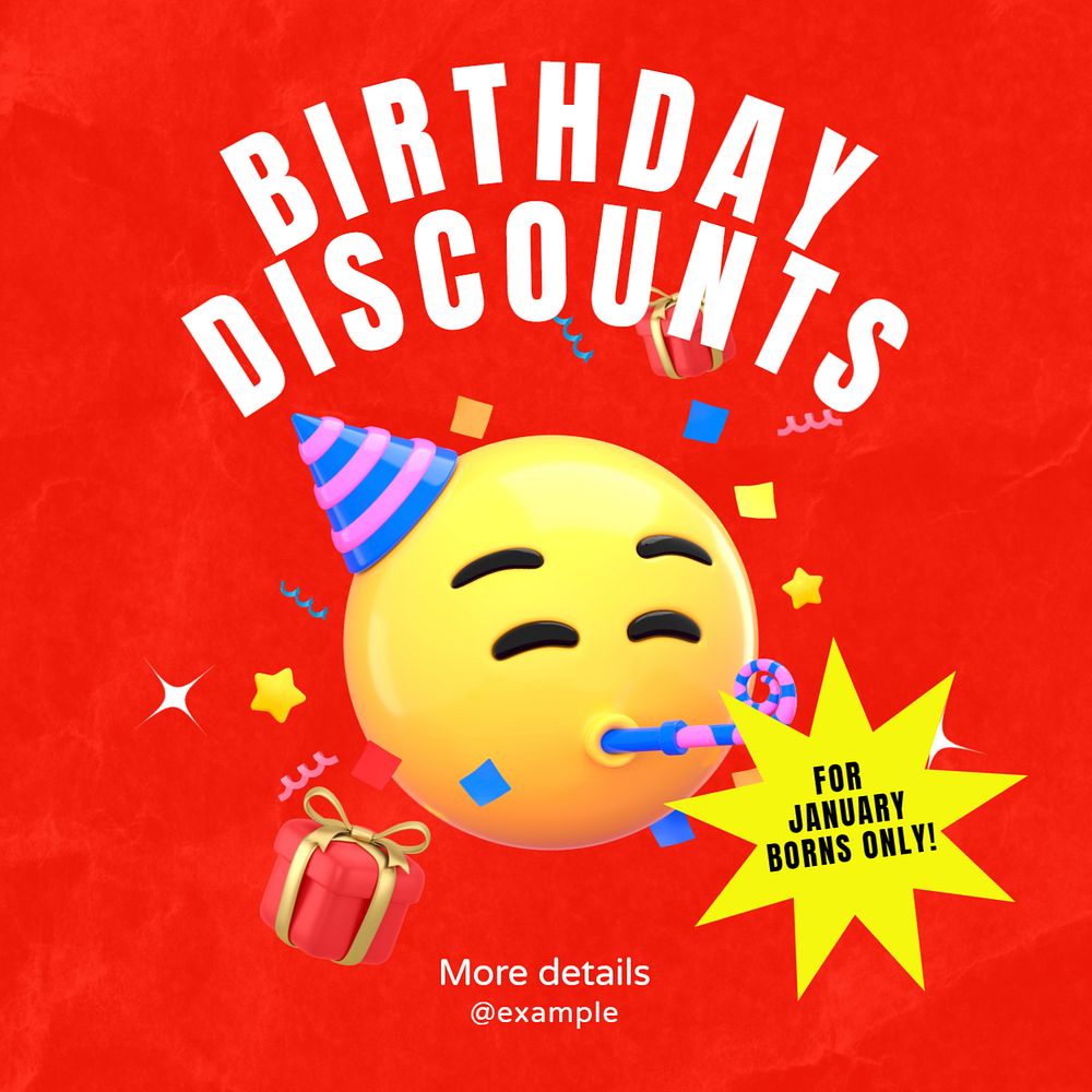 Birthday discount Instagram post template, editable text