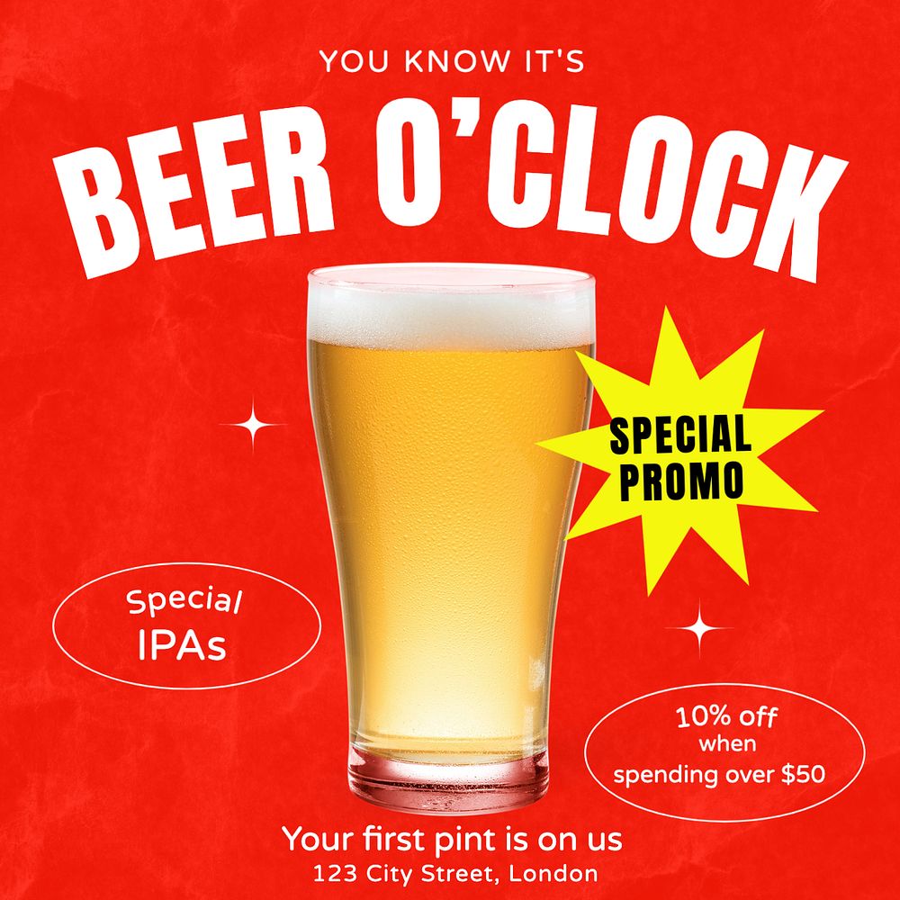 Beer time Instagram post template, editable text