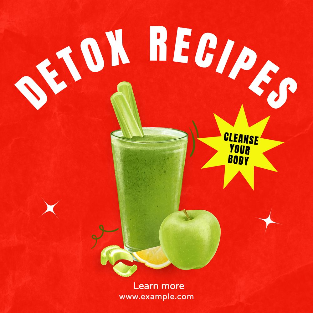 Detox recipes Instagram post template, editable text