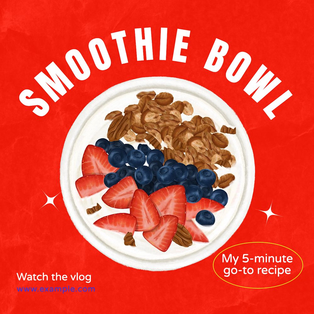 Smoothie bowl Instagram post template, editable text